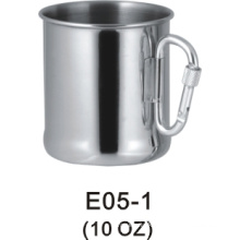 Stainless steel camping cup with carabiner lock handle
